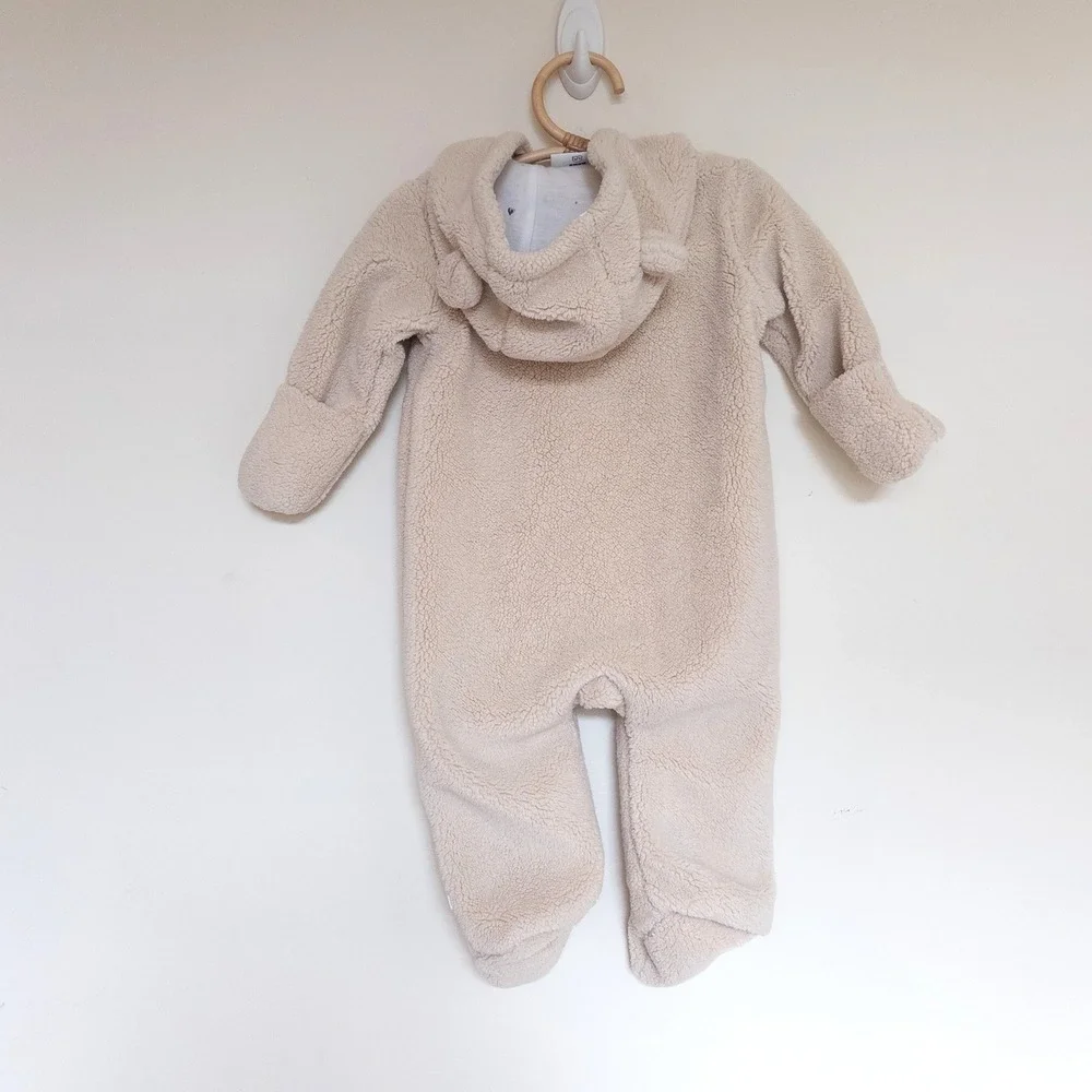 Petite Maison x NONO Fleece Romper Beige Hooded Pram Suit Baby 6 Months